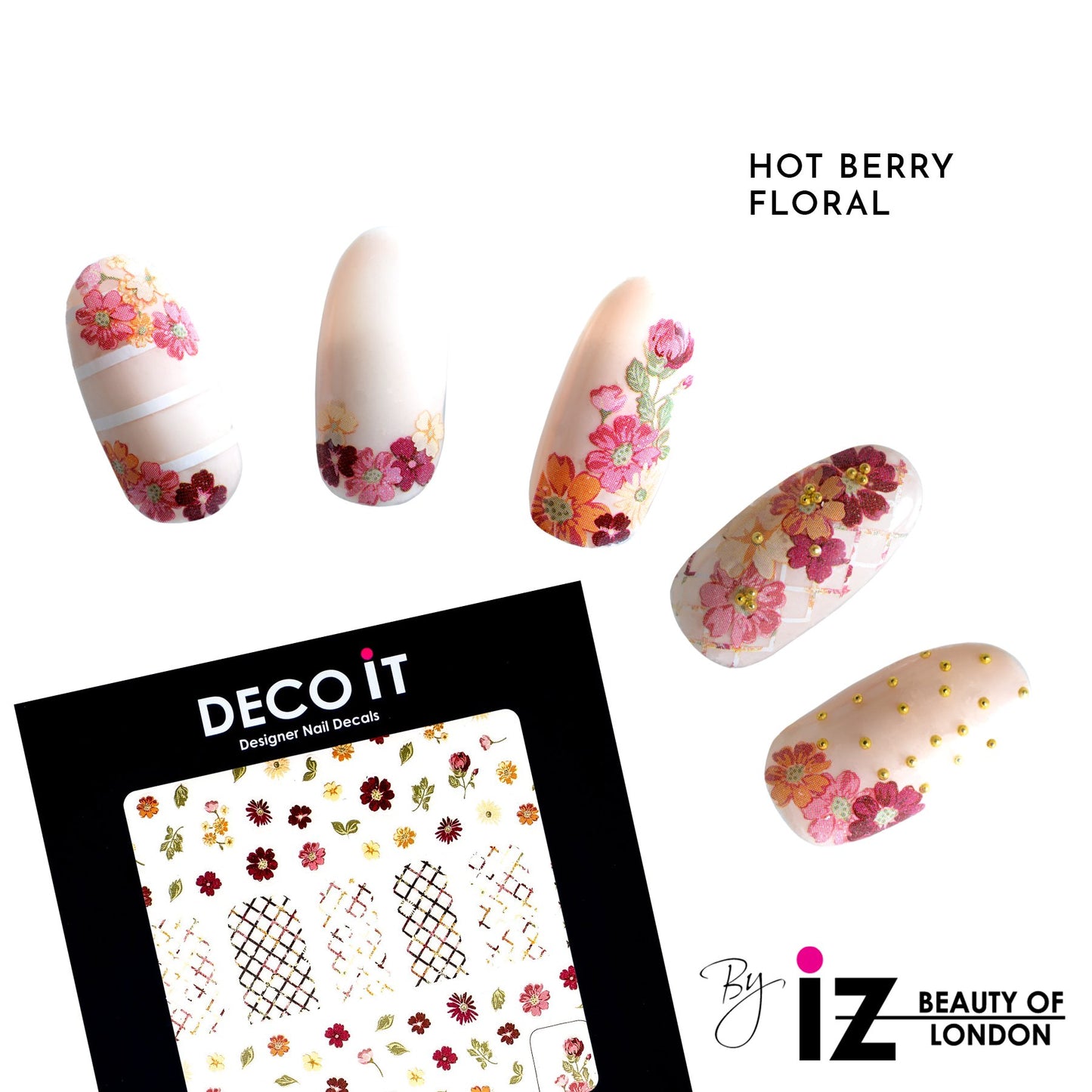 Hot Berry Floral Nail Decals