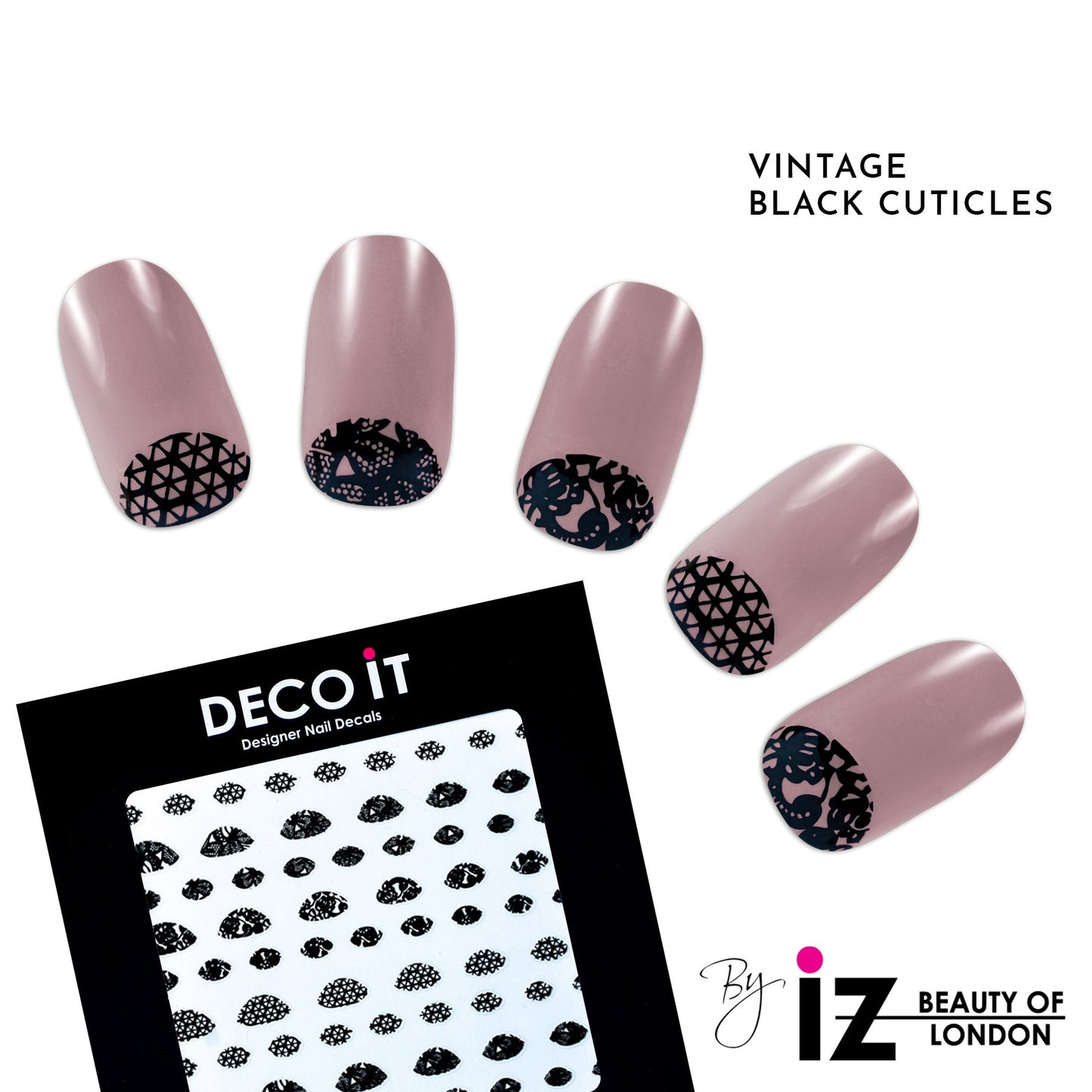 Vintage Black Lace Half Moon Black Nail Decals